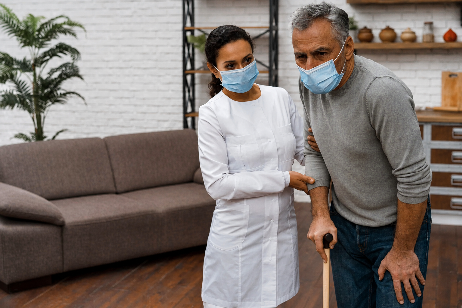 Caregiver supporting a senior at home